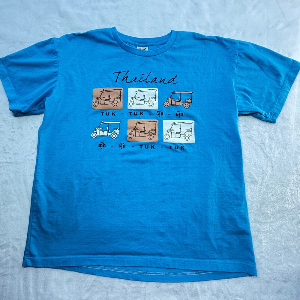 Thailand Tuk Tuk Graphic T-Shirt Blue Tourist Souvenir Short Sleeve Large Unisex